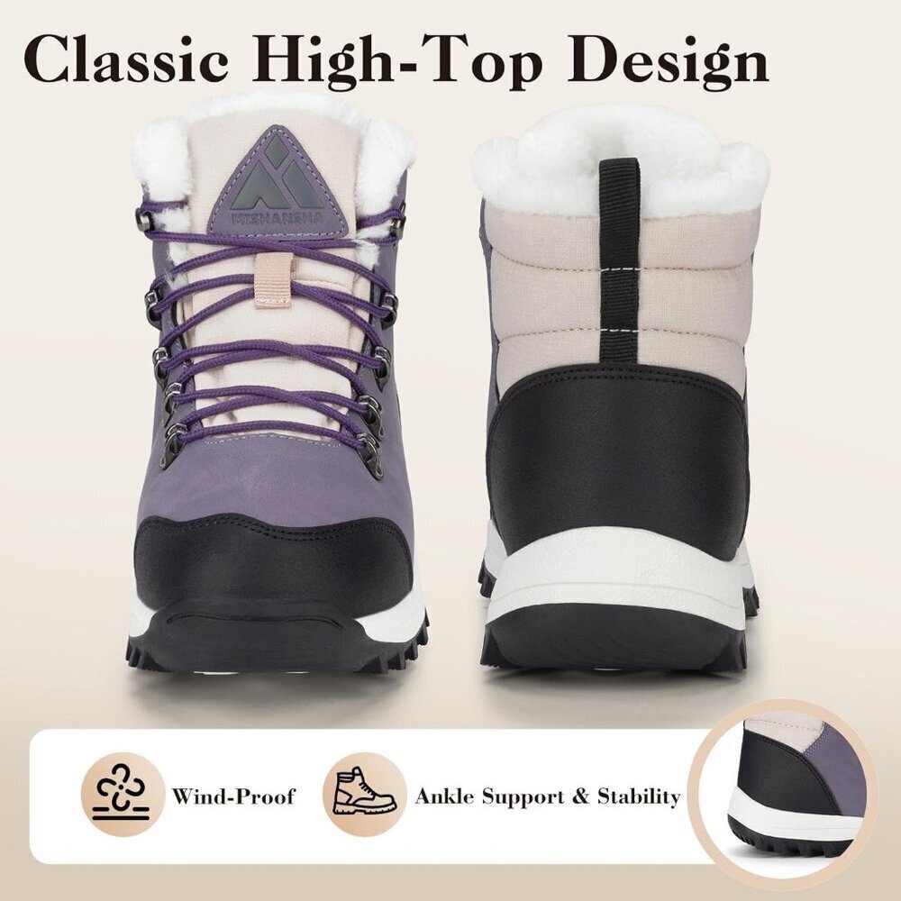 Women’s Purple Water Resistant Warm Snow Boots Fur Lined Non Slip Outdoor - Picture 4 of 7